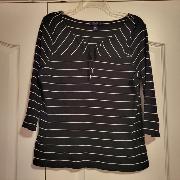 Chaps Navy Blue And White Stiped Top - Picture 1 of 3